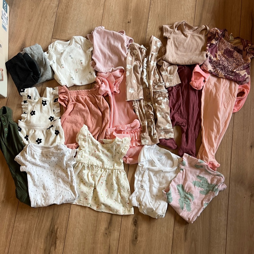 Newborn baby girl girl bundle. Outfits, dresses, PJs, onesies.